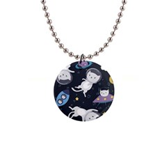 Space Cat Illustration Pattern Astronaut 1  Button Necklace