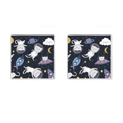 Space Cat Illustration Pattern Astronaut Cufflinks (square)