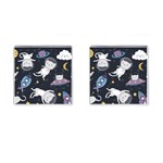 Space Cat Illustration Pattern Astronaut Cufflinks (Square) Front(Pair)