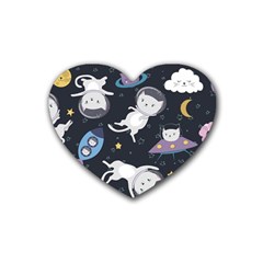 Space Cat Illustration Pattern Astronaut Rubber Coaster (heart)