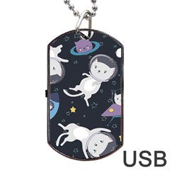 Space Cat Illustration Pattern Astronaut Dog Tag Usb Flash (one Side) by Wav3s