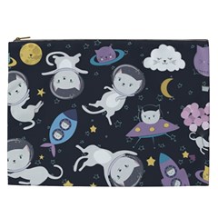 Space Cat Illustration Pattern Astronaut Cosmetic Bag (xxl) by Wav3s
