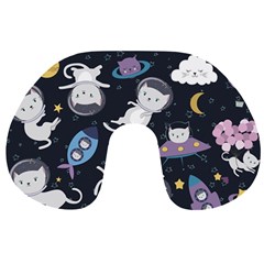 Space Cat Illustration Pattern Astronaut Travel Neck Pillow by Wav3s