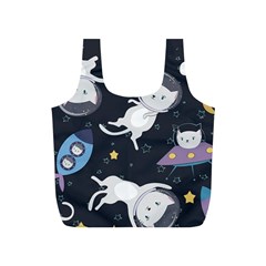 Space Cat Illustration Pattern Astronaut Full Print Recycle Bag (s) by Wav3s