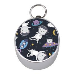 Space Cat Illustration Pattern Astronaut Mini Silver Compasses by Wav3s