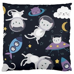 Space Cat Illustration Pattern Astronaut Large Premium Plush Fleece Cushion Case (one Side) by Wav3s
