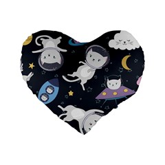 Space Cat Illustration Pattern Astronaut Standard 16  Premium Flano Heart Shape Cushions