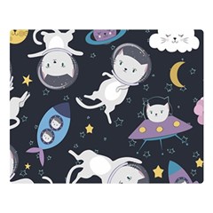 Space Cat Illustration Pattern Astronaut Two Sides Premium Plush Fleece Blanket (large) by Wav3s