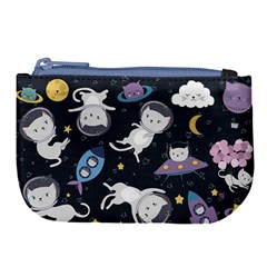 Space Cat Illustration Pattern Astronaut Large Coin Purse by Wav3s