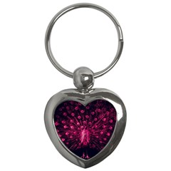 Peacock Pink Black Feather Abstract Key Chain (heart)
