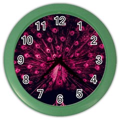 Peacock Pink Black Feather Abstract Color Wall Clock