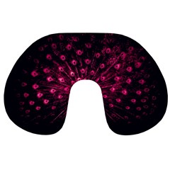 Peacock Pink Black Feather Abstract Travel Neck Pillow by Wav3s