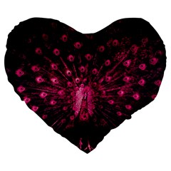 Peacock Pink Black Feather Abstract Large 19  Premium Flano Heart Shape Cushions
