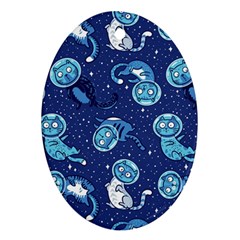 Cat Spacesuit Space Suit Astronaut Pattern Oval Ornament (two Sides)