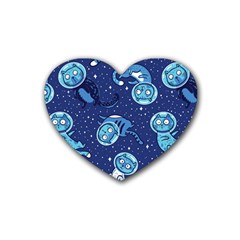 Cat Spacesuit Space Suit Astronaut Pattern Rubber Heart Coaster (4 Pack)