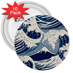 Japanese Wave Pattern 3  Buttons (10 Pack) 