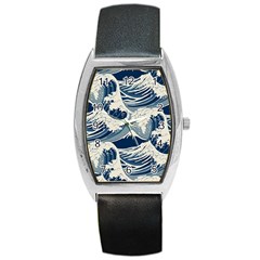 Japanese Wave Pattern Barrel Style Metal Watch