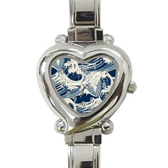 Japanese Wave Pattern Heart Italian Charm Watch by Wav3s