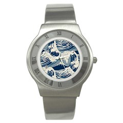 Japanese Wave Pattern Stainless Steel Watch