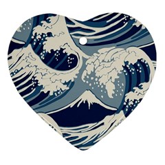 Japanese Wave Pattern Heart Ornament (two Sides)