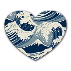 Japanese Wave Pattern Heart Mousepad by Wav3s