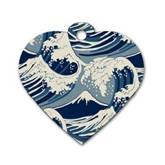 Japanese Wave Pattern Dog Tag Heart (two Sides) by Wav3s