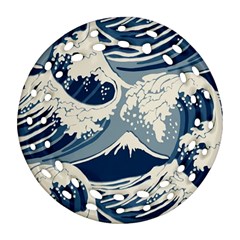 Japanese Wave Pattern Round Filigree Ornament (two Sides) by Wav3s