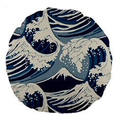 Japanese Wave Pattern Large 18  Premium Round Cushions