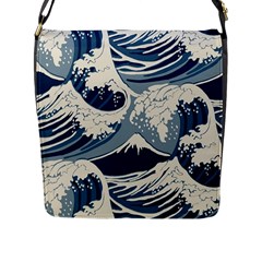 Japanese Wave Pattern Flap Closure Messenger Bag (L)