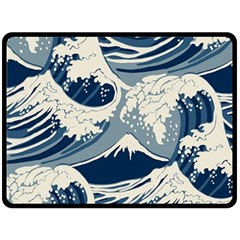 Japanese Wave Pattern Two Sides Fleece Blanket (large) by Wav3s