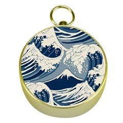 Japanese Wave Pattern Gold Compasses