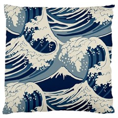 Japanese Wave Pattern Large Premium Plush Fleece Cushion Case (One Side)