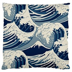 Japanese Wave Pattern Large Premium Plush Fleece Cushion Case (Two Sides)