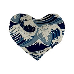 Japanese Wave Pattern Standard 16  Premium Flano Heart Shape Cushions