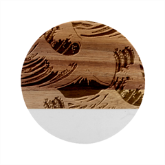 Japanese Wave Pattern Marble Wood Coaster (round)