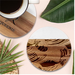 Japanese Wave Pattern Marble Wood Coaster (round)