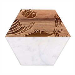 Japanese Wave Pattern Marble Wood Coaster (hexagon)  by Wav3s