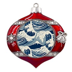 Japanese Wave Pattern Metal Snowflake And Bell Red Ornament by Wav3s