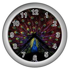 Peacock Feathers Wall Clock (silver)