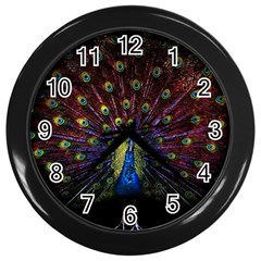 Peacock Feathers Wall Clock (black)