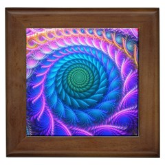 Peacock Feather Fractal Framed Tile