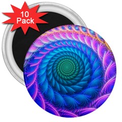 Peacock Feather Fractal 3  Magnets (10 Pack)  by Wav3s