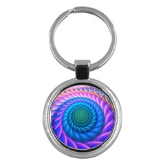 Peacock Feather Fractal Key Chain (round)