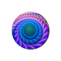 Peacock Feather Fractal Rubber Coaster (round)