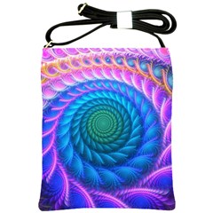 Peacock Feather Fractal Shoulder Sling Bag by Wav3s