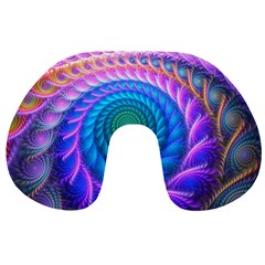 Peacock Feather Fractal Travel Neck Pillow by Wav3s