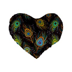 Pattern Feather Peacock Standard 16  Premium Flano Heart Shape Cushions