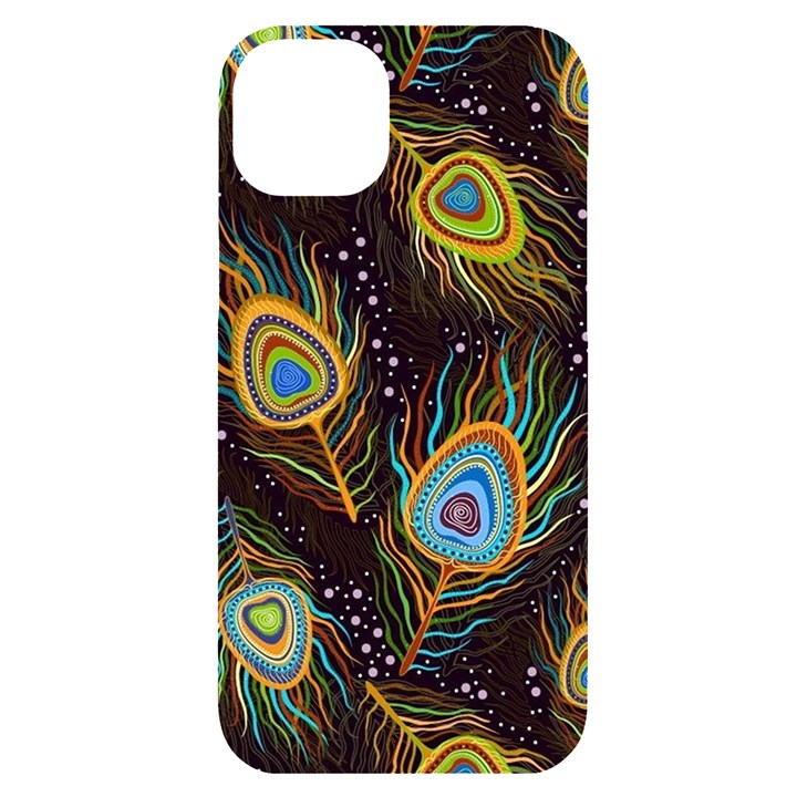 Pattern Feather Peacock iPhone 14 Plus Black UV Print Case