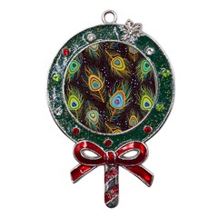 Pattern Feather Peacock Metal X mas Lollipop With Crystal Ornament by Wav3s