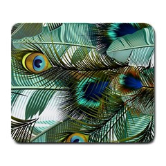 Peacock Feathers Blue Green Texture Large Mousepad